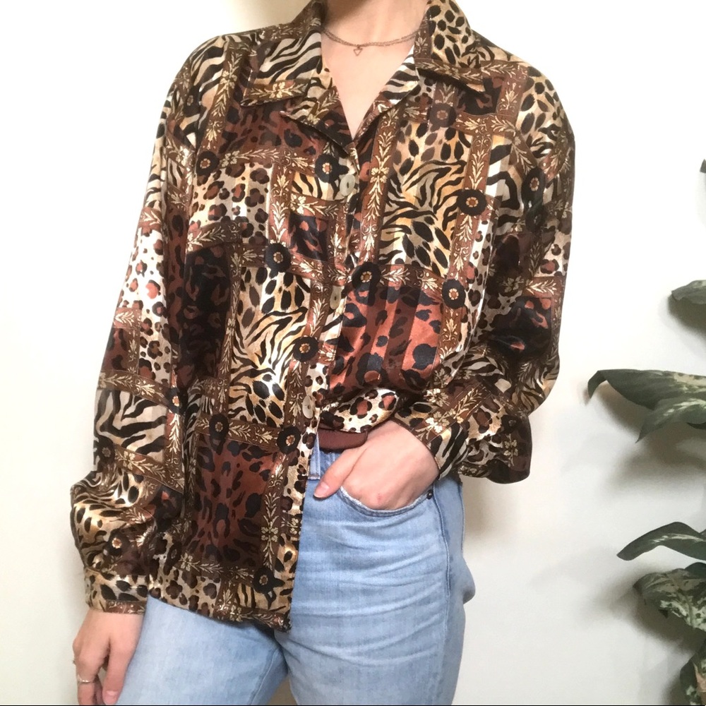Vintage Impressions of California Animal Print Button Up Top